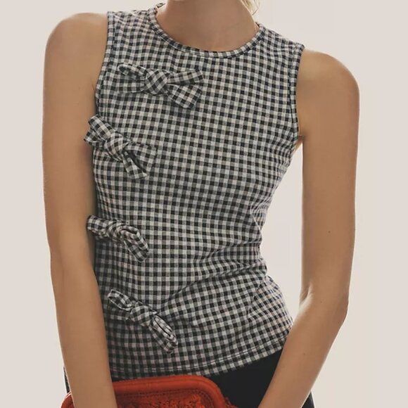 ANTHROPOLOGIE: Gingham Bow Tank - Picture 1 of 8